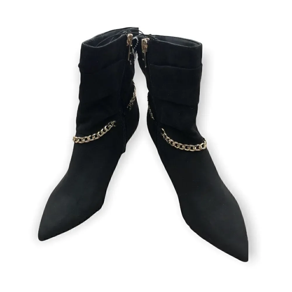 Marc Fisher black with gold metal chain detail booties size 6